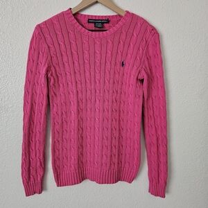 Ralph Lauren Sport Cableknit Sweater Size Medium M Fisherman Preppy Pink